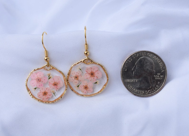 Handmade 'Forget-Me-Not' Floral Resin Earrings, Pink Flower Resin Earrings, Dried Flower Earrings, Gold Flower Earrings, Bridesmaid Gift image 4