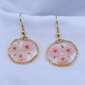 Handmade 'Forget-Me-Not' Floral Resin Earrings, Pink Flower Resin Earrings, Dried Flower Earrings, Gold Flower Earrings, Bridesmaid Gift image 3