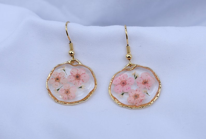 Handmade 'Forget-Me-Not' Floral Resin Earrings, Pink Flower Resin Earrings, Dried Flower Earrings, Gold Flower Earrings, Bridesmaid Gift image 3