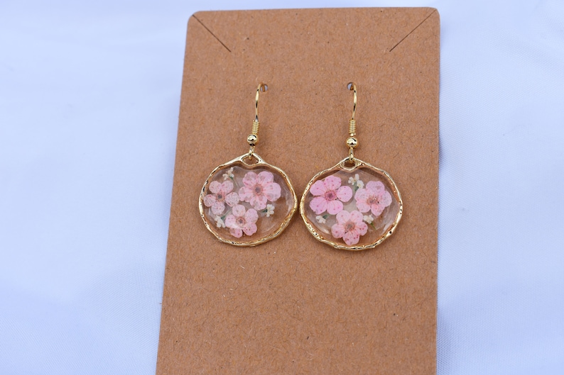 Handmade 'Forget-Me-Not' Floral Resin Earrings, Pink Flower Resin Earrings, Dried Flower Earrings, Gold Flower Earrings, Bridesmaid Gift image 6