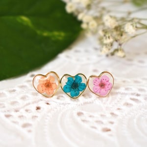 Dainty &#39;Forget-me-not&#39; Heart Studs: Real Flower Earrings