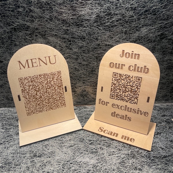 Houten standaard QR-code met tekst of nummer