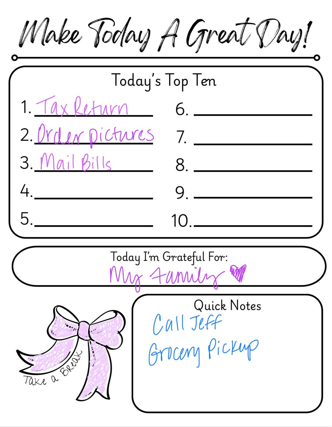 Make Today A Great Day! - to Do List / Bow - Etsy