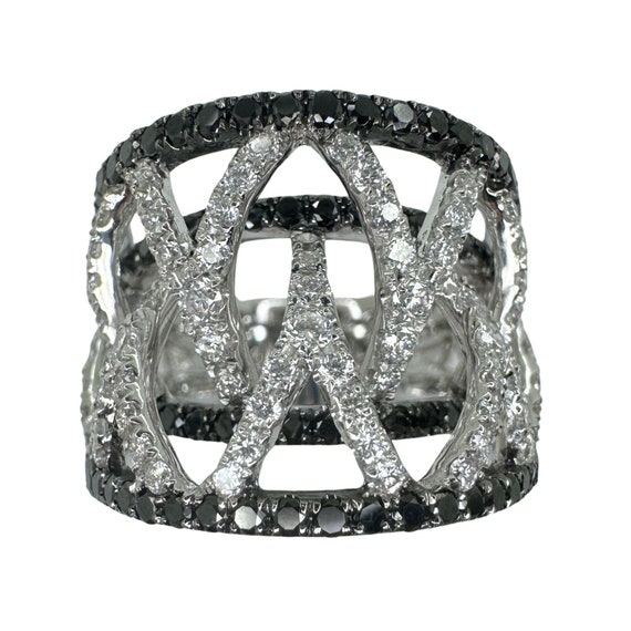18k Black and White Diamond Wide Band Ring - image 1