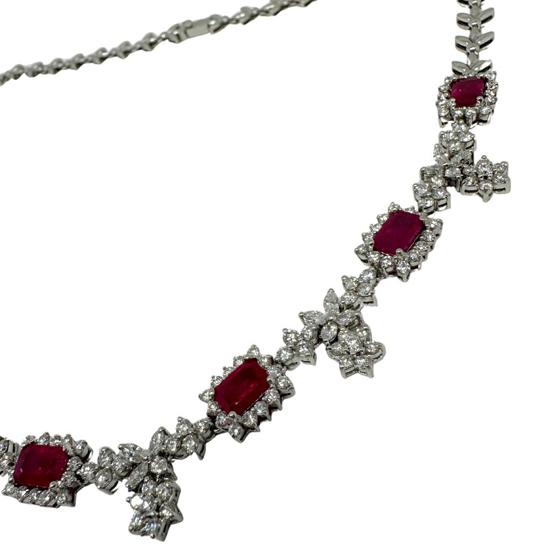18k White Gold Diamond and 7.13 Carat Ruby Choker Necklace - 15 Inches
