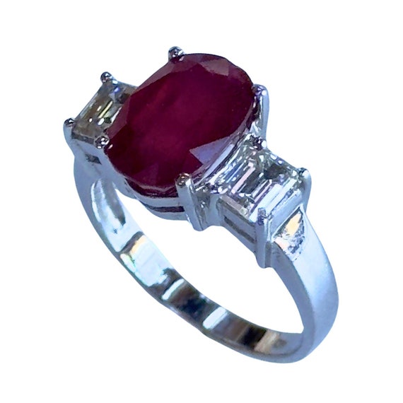 18k Diamond and African Ruby Three Stone Ring - image 1