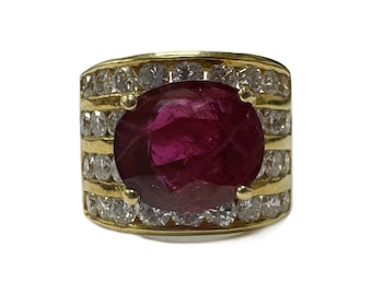 18k Estate Diamond e anello con rubino