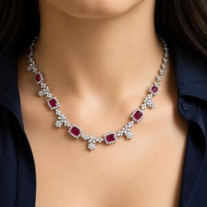 18k White Gold Diamond and 7.13 Carat Ruby Choker Necklace - 15 Inches