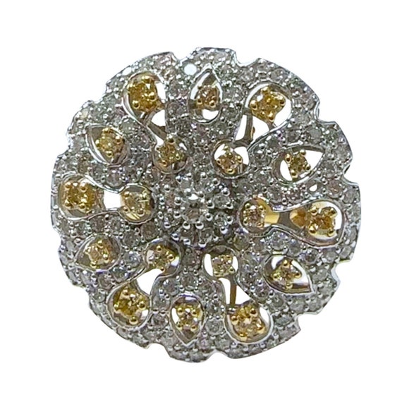18k White and Yellow Diamond Cocktail Ring - image 1