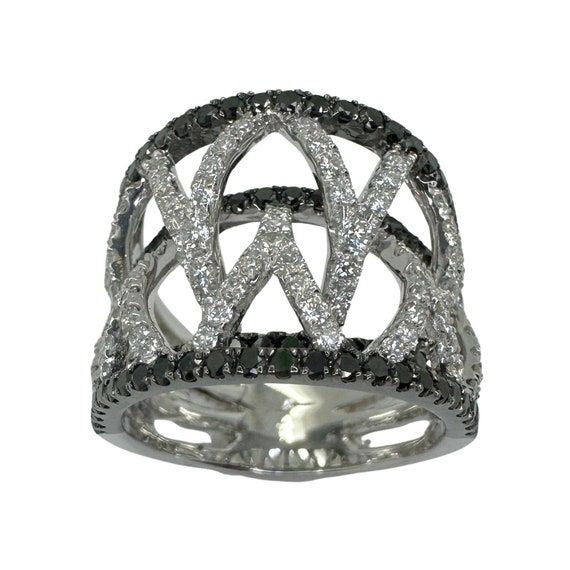 18k Black and White Diamond Wide Band Ring - image 2