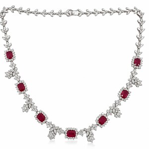 18k White Gold Diamond and Ruby Choker Necklace - 15 Inches
