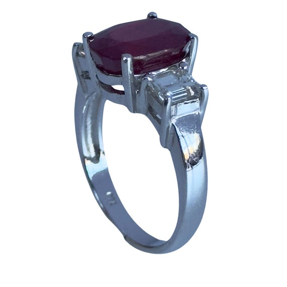 18k Diamond and African Ruby Three Stone Ring - image 2