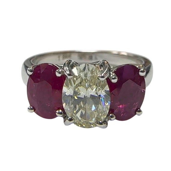 18k Diamond and Ruby Three Stone Ring - image 6