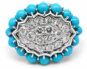 18k White Gold Diamond and Turquoise Cluster Ring
