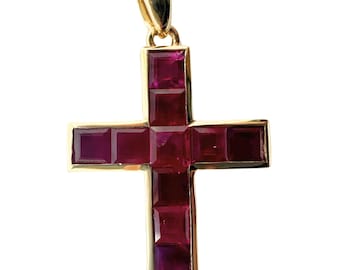 14k 2.20 Carat Ruby Cross Pendant