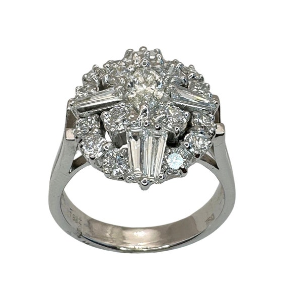 18k Baguette and Marquise Cut Diamond Ring - image 3