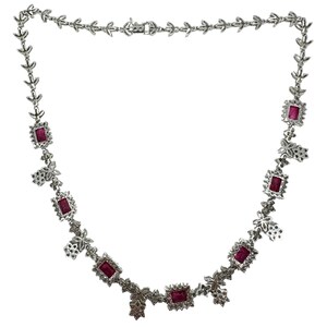 18k White Gold Diamond and 7.13 Carat Ruby Choker Necklace - 15 Inches