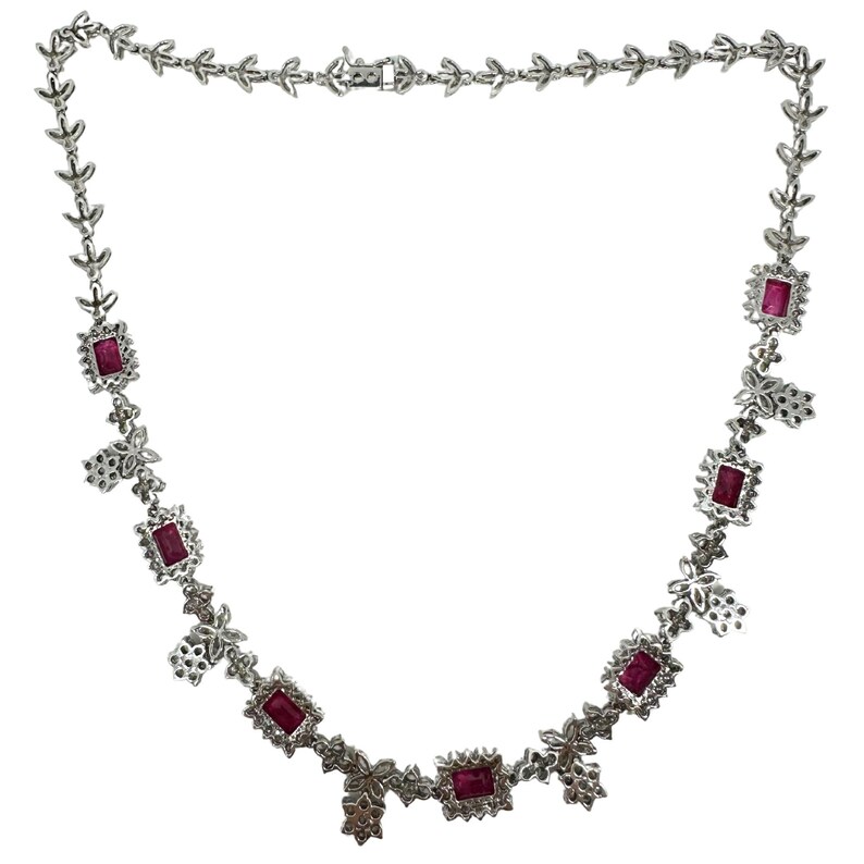 18k White Gold Diamond and 7.13 Carat Ruby Choker Necklace - 15 Inches