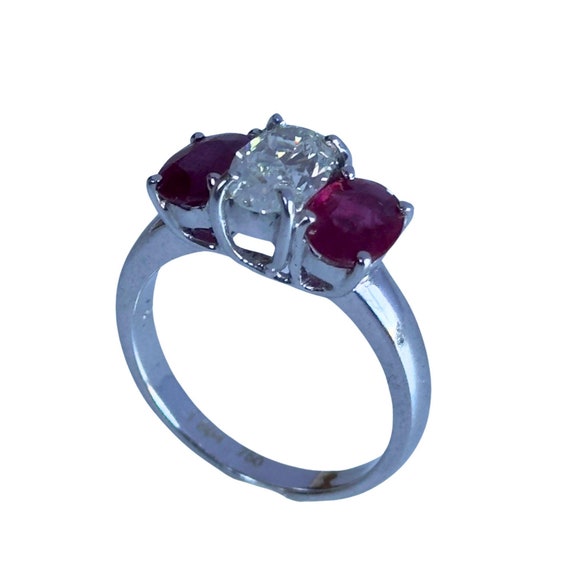 18k Diamond and Ruby Three Stone Ring - image 4
