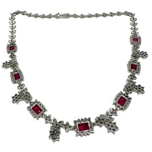 18k White Gold Diamond and 7.13 Carat Ruby Choker Necklace - 15 Inches