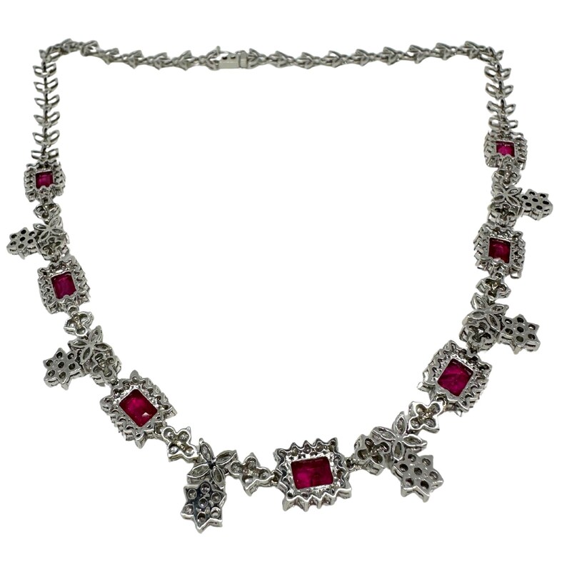 18k White Gold Diamond and 7.13 Carat Ruby Choker Necklace - 15 Inches