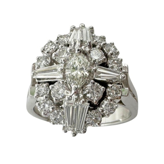 18k Baguette and Marquise Cut Diamond Ring - image 1