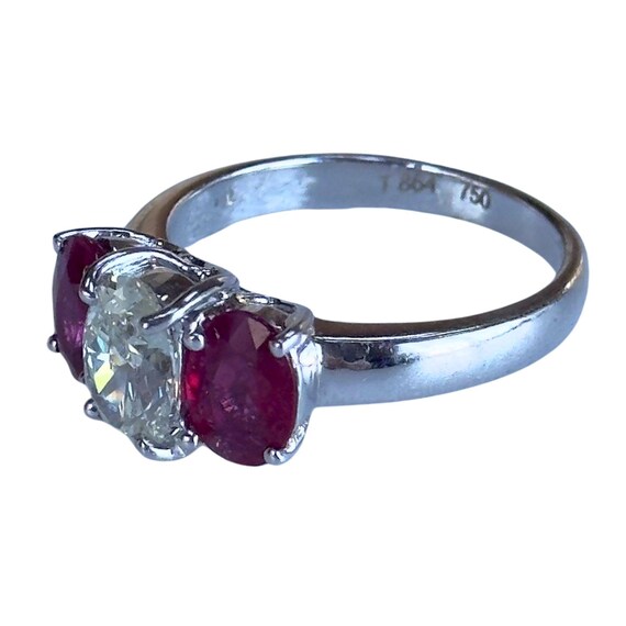 18k Diamond and Ruby Three Stone Ring - image 3