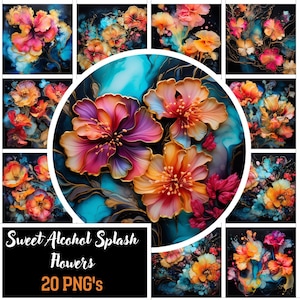 Alcohol Ink Flower Clipart: Colorful Watercolor Splash (Digital Download)