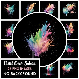 Watercolor Pastel Splashes Clipart: Rainbow Paint Splash PNG (Instant Download)