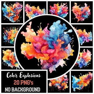 Aquarell Farbe Explosionen Clipart, Sofort Download, Aquarell Hintergrund Png, Kommerzielle Nutzung, Regenbogen Spritzen