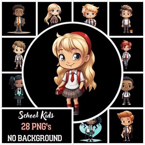 28 Kinder PNG, Schulkinder Clipart, Kinder Clipart, Kinder PNG, Jungen und Mädchen Clipart, kommerzielle Nutzung, Instant Download, Comic Kinder Schule