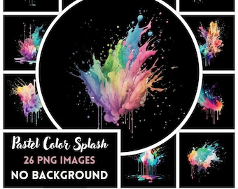 Watercolor Pastel Splashes Clipart: Rainbow Paint Splash PNG (Instant Download)