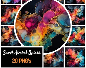 Alcohol Ink Color Splash Clipart: Rainbow Watercolor Backgrounds (PNG Download)