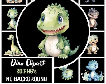 20 Watercolor dinosaurs clipart, neutral baby boy clip art, dino nursery decor, digital download
