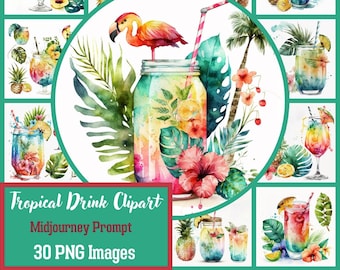 Tropischer Cocktail Clipart: Sommer Frucht Getränke (PNG Digital Clipart)