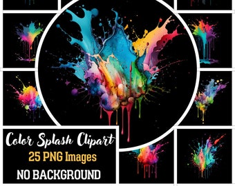 Puede incluir: Un conjunto de 25 imágenes de salpicaduras de pintura coloridas, perfectas para agregar un toque vibrante a tus diseños digitales. Cada imagen presenta una salpicadura de color única, sin fondo, lo que las hace fáciles de usar en cualquier proyecto.