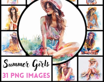 Watercolor Summer Girls Clipart Bundle: Fashion PNG (Digital Download)