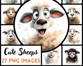 Watercolor Sheep Clipart Bundle, Lamb PNG (Digital Download