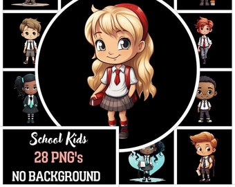 School Kids Clipart: Comic Style PNG Bundle (Instant Download)