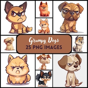 Grumpy Dog Clipart, High Quality Transparent PNGs, Instant Download, Commercial Use - Cartoon Pet prints, Funny Dogs printables