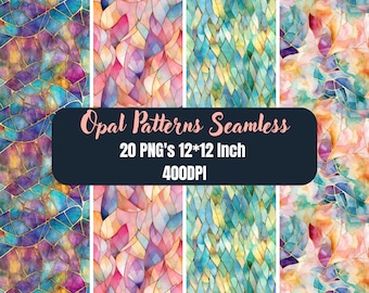 Opal Digital Paper: Watercolor Rainbow Texture, Seamless Patterns (Instant Download)