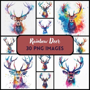 Aquarel regenboog herten clipart, kleurrijke herten illustraties, regenboog geschilderde herten clipart, png-afbeeldingen, commercieel gebruik herten png