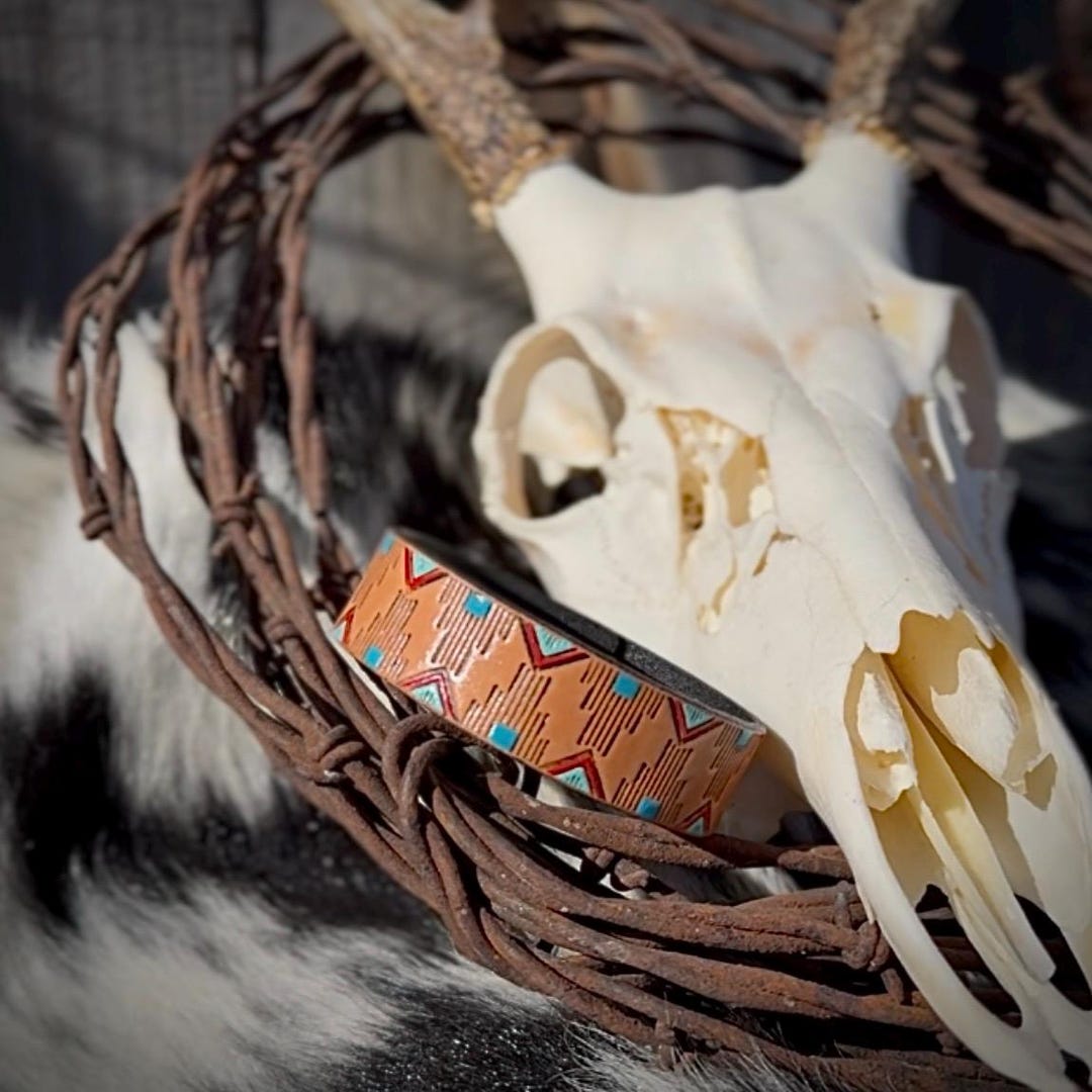 Hand Tooled Leather Bracelet - American Made - Turquoise Red Aztec Cuff ...