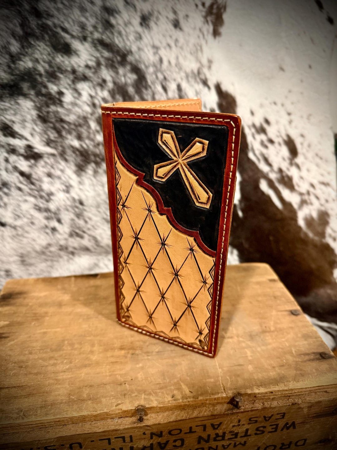 American Made - Western Hand Tooled Leather Roper Wallet - Cross ...