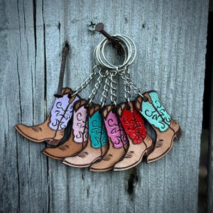 Leather Cowboy Boot Keychain - Engraved, Tooled, & Hand Painted Boots, Cowboy Boots, Cowgirl Boots, Leather Keychain, Western Keychain