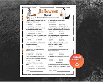 Halloween Trivia Game Printable, Halloween Group Game, Halloween Trivia Quiz, Halloween Game Night, Office Party Game, Holiday Party Game