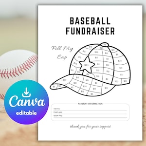 Baseball Fundraiser Template, Fill My Cap Fundraiser Printable, Editable Fill My Baseball Fundraiser Canva Template, Sponsor My Season