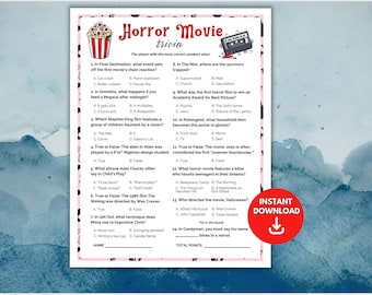 Horror Movie Trivia Game, Printable Halloween Trivia, Halloween Party Games, Horror Movie Quiz, Adult Halloween Game, Horror Movie Night