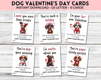 Dog Valentine's Day Cards, Printable Dog Valentines for Kids, Cute Valentine Cards, Puppy Valentines, Dog Valentine Tags, School Valentines