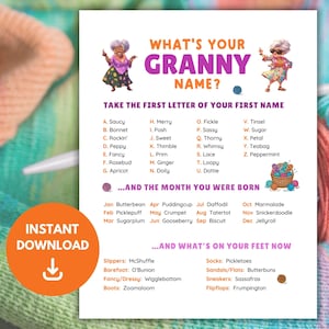 What’s Your Granny Name, Printable What’s Your Name Game, Granny Name Game, Icebreaker Games, Name Generator Game, Granny Name Tags, Sign